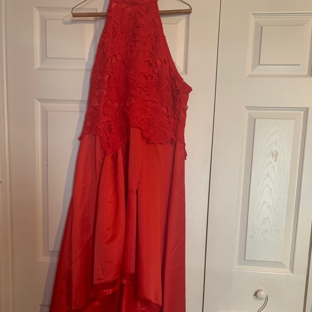 New Red Hi Lo Hem Satin Dress
